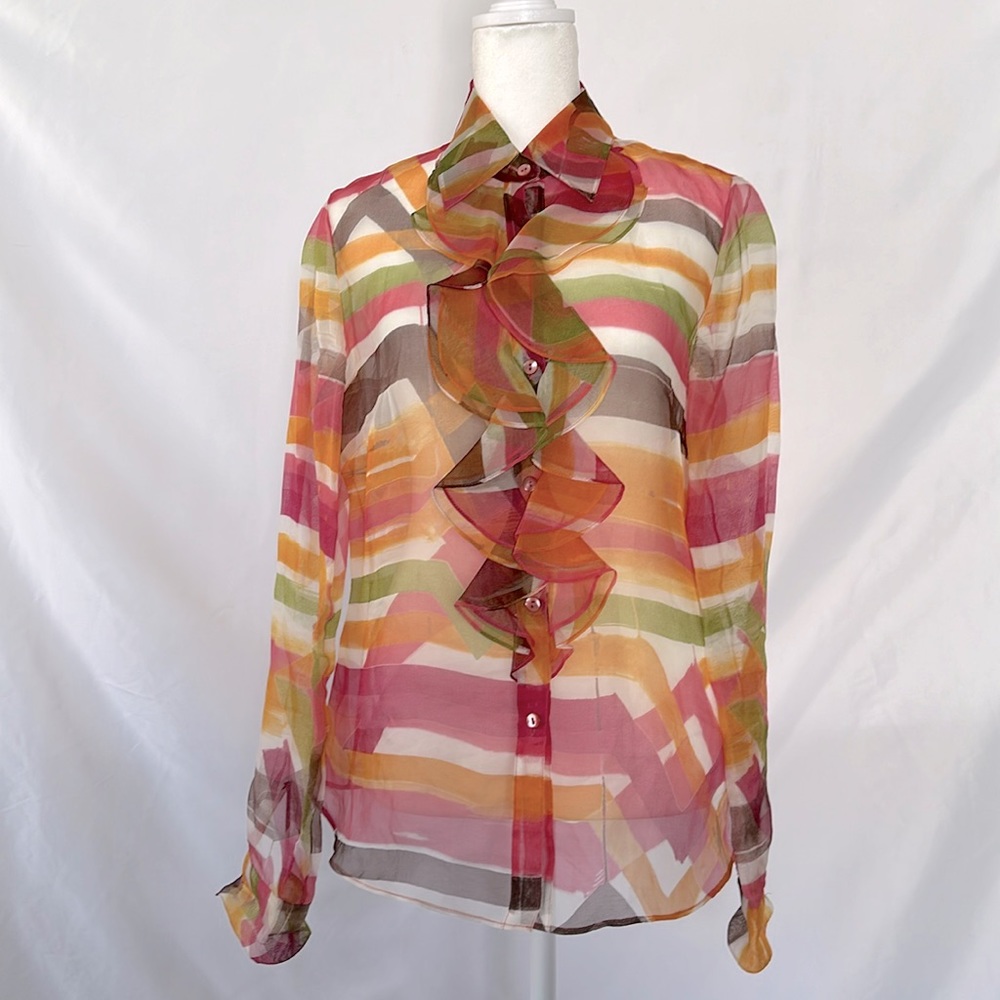 Lafayette 148 New York multi-color sheer blouse